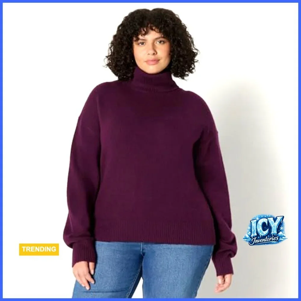 Relaxed Fit Cotton Blend Turtleneck Pullover Sweater Women's Size Small